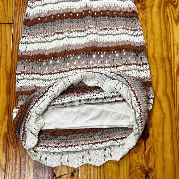 Freshman 1996 Crochet Knit Dress Sz S EarthTones Stripe Midi Lined Stretch Boho - Picture 7 of 16